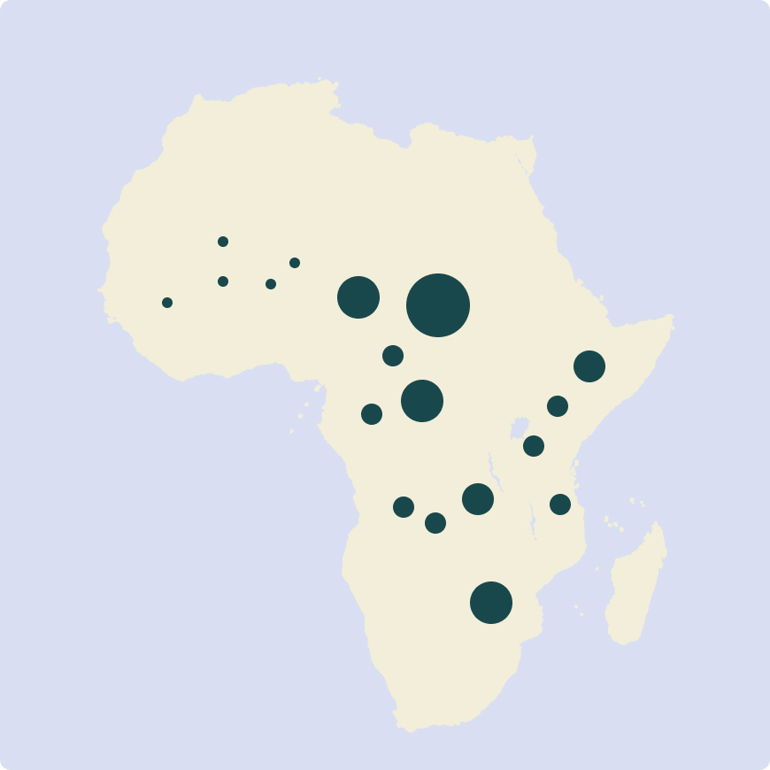 Map of Africa, with the former range of the African bush elephants, ,[object Object],, shown by the filled circles.
